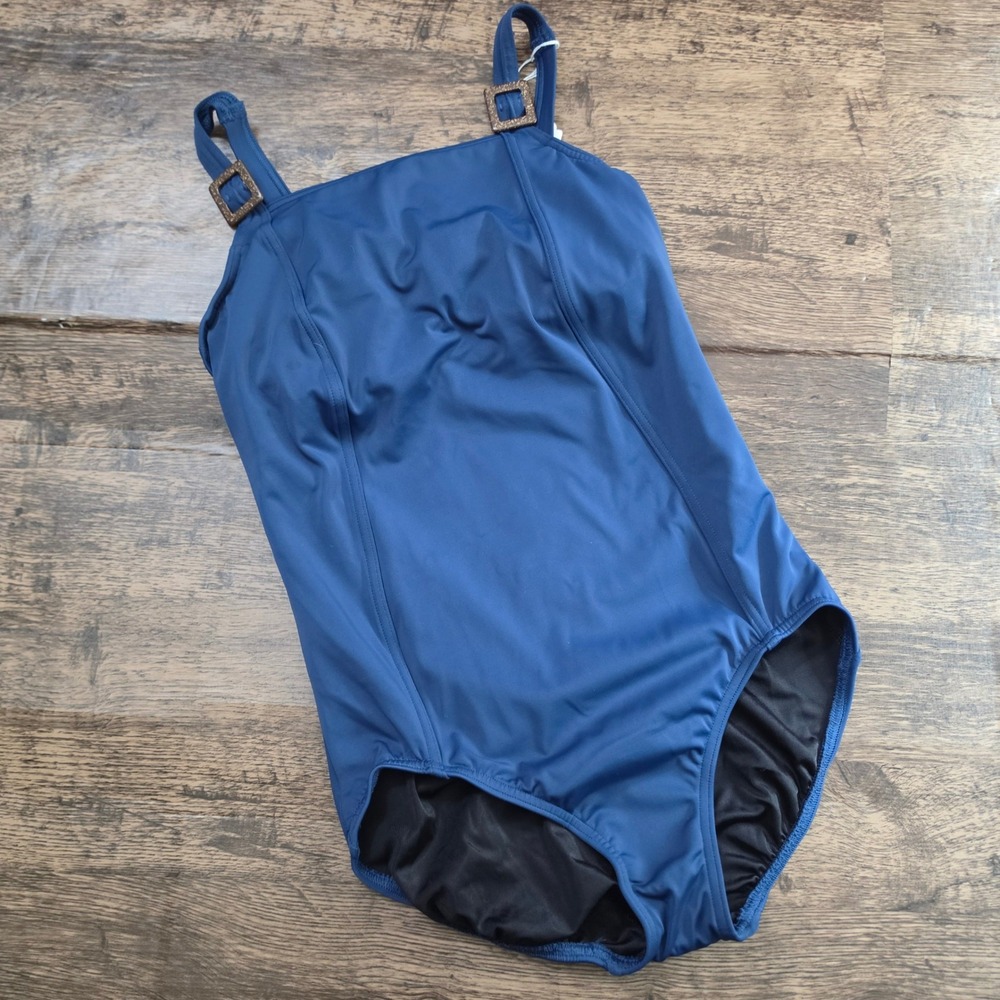 J.Crew One Piece Swimsuit Women Size 6 Blue Buckle Strap Shelf Bra V3403